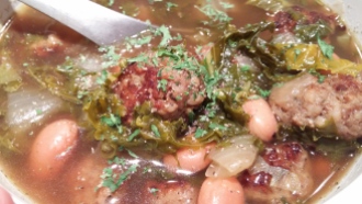 Kale, Sausage Meatball, and Bean Soup